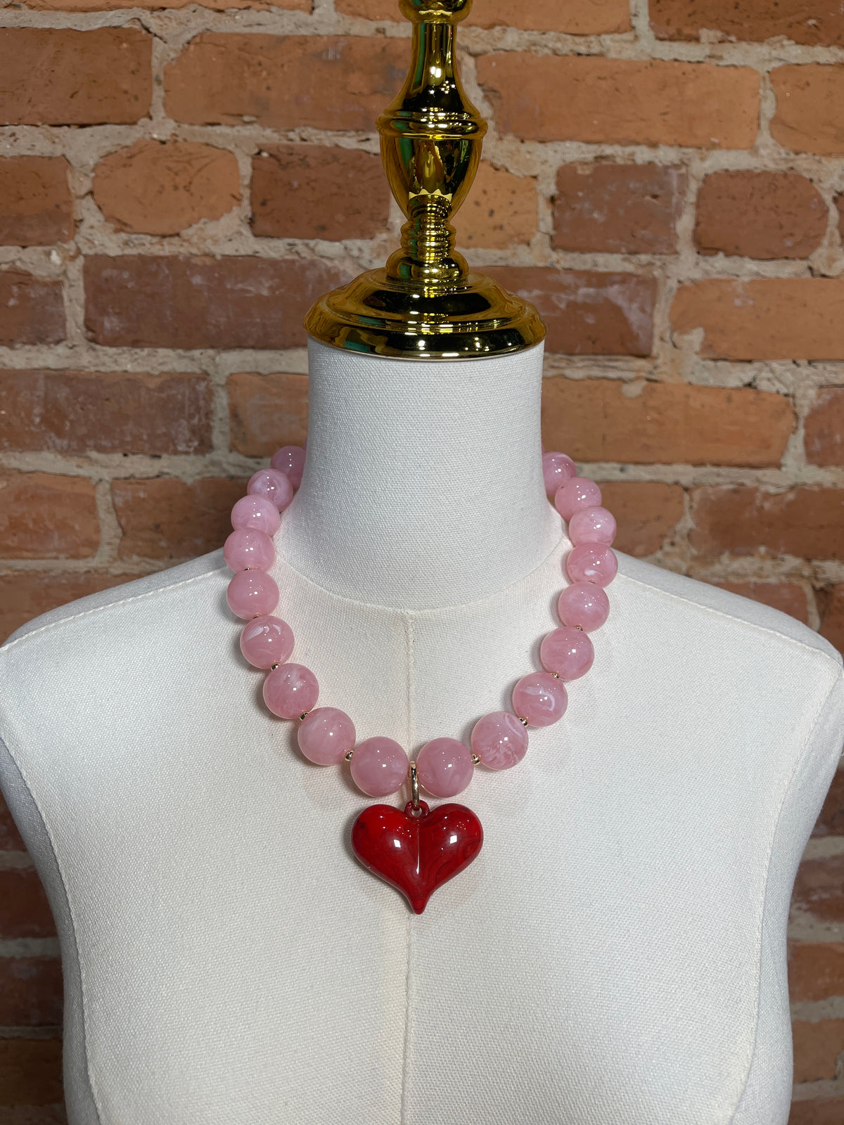 Medium Pink Heart Bead Necklace