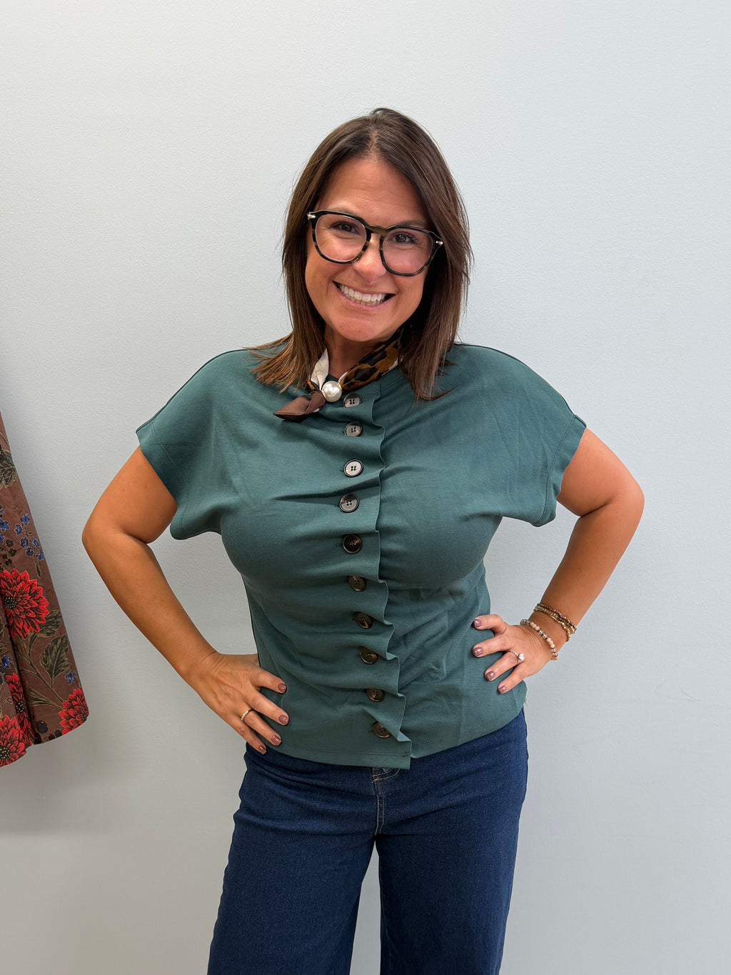 The Juniper Green Button Top