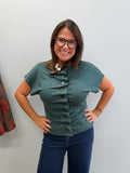 The Juniper Green Button Top