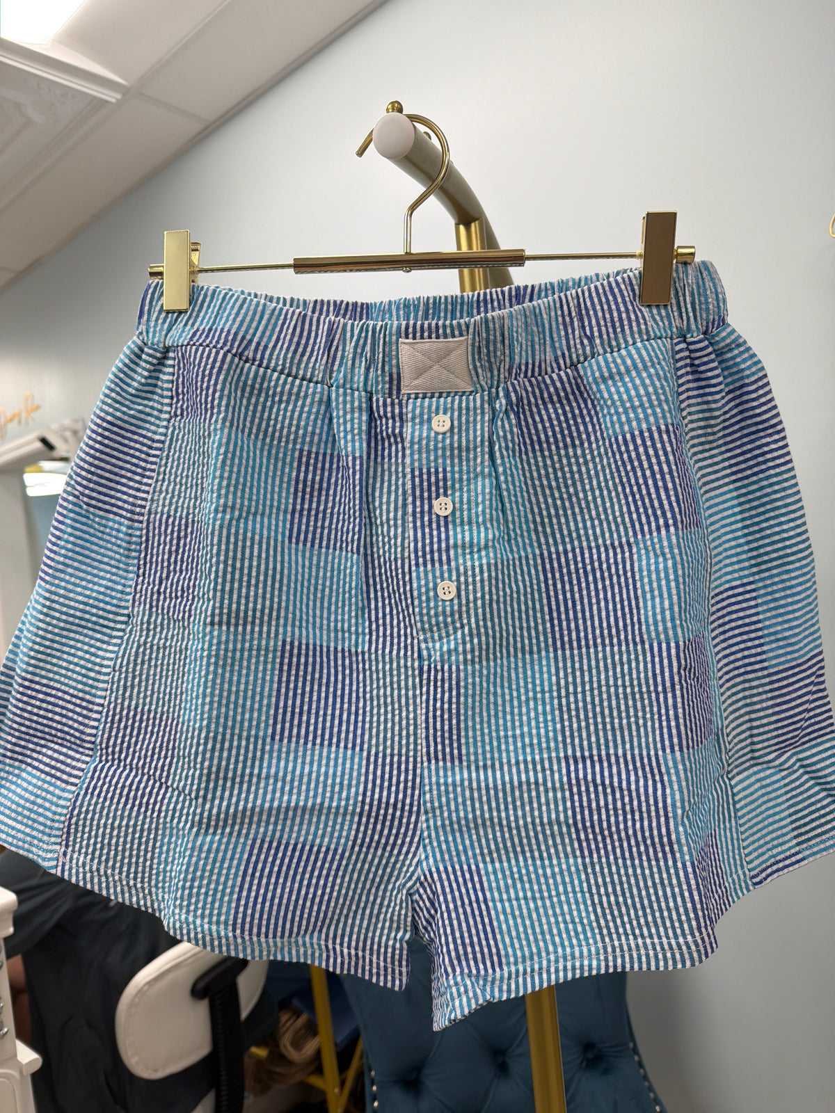 Blue plaid shorts