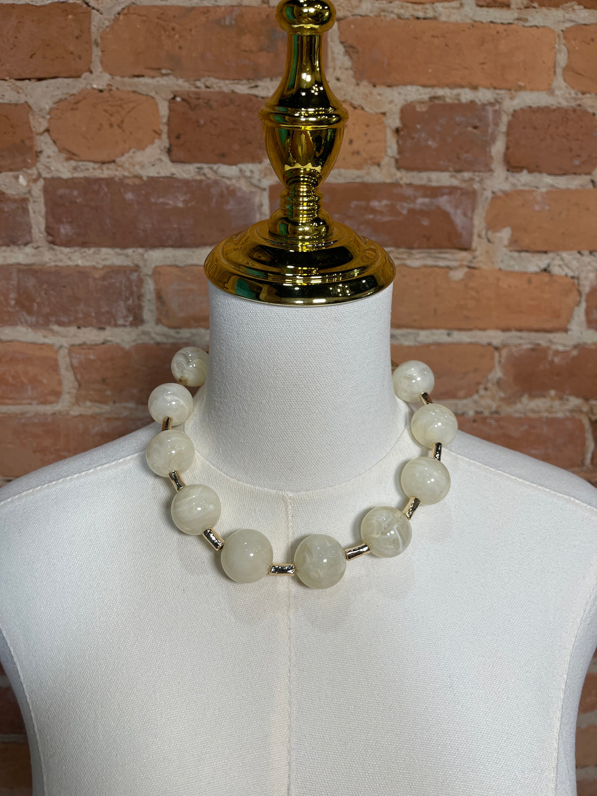 Large Off White Gold Bead Necklace