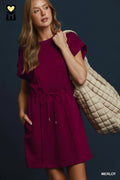 Umgee - C4318 Merlot pleated mini dress