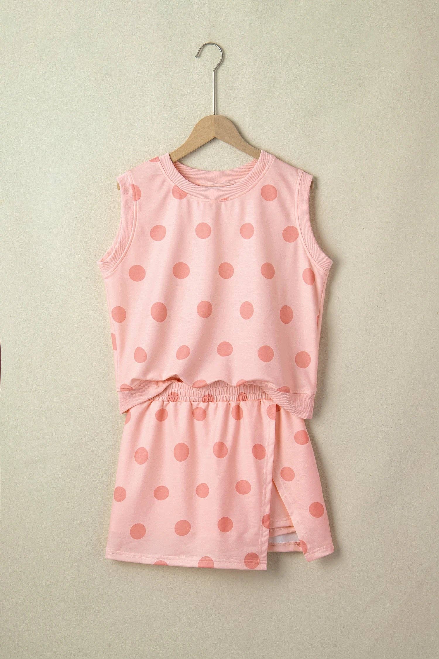 PRETTY BASH Polka Dot Ribbed Trim Tank &  Skort Set