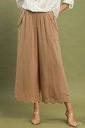 Umgee Linen/Cotton Scallop Pants- Khaki
