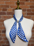 Long Blue Check Pearl Scarf