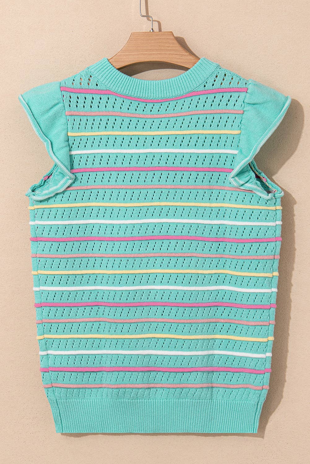 PRETTY BASH Stripe Eyelet Knit Ruffle Sleeve Sweater