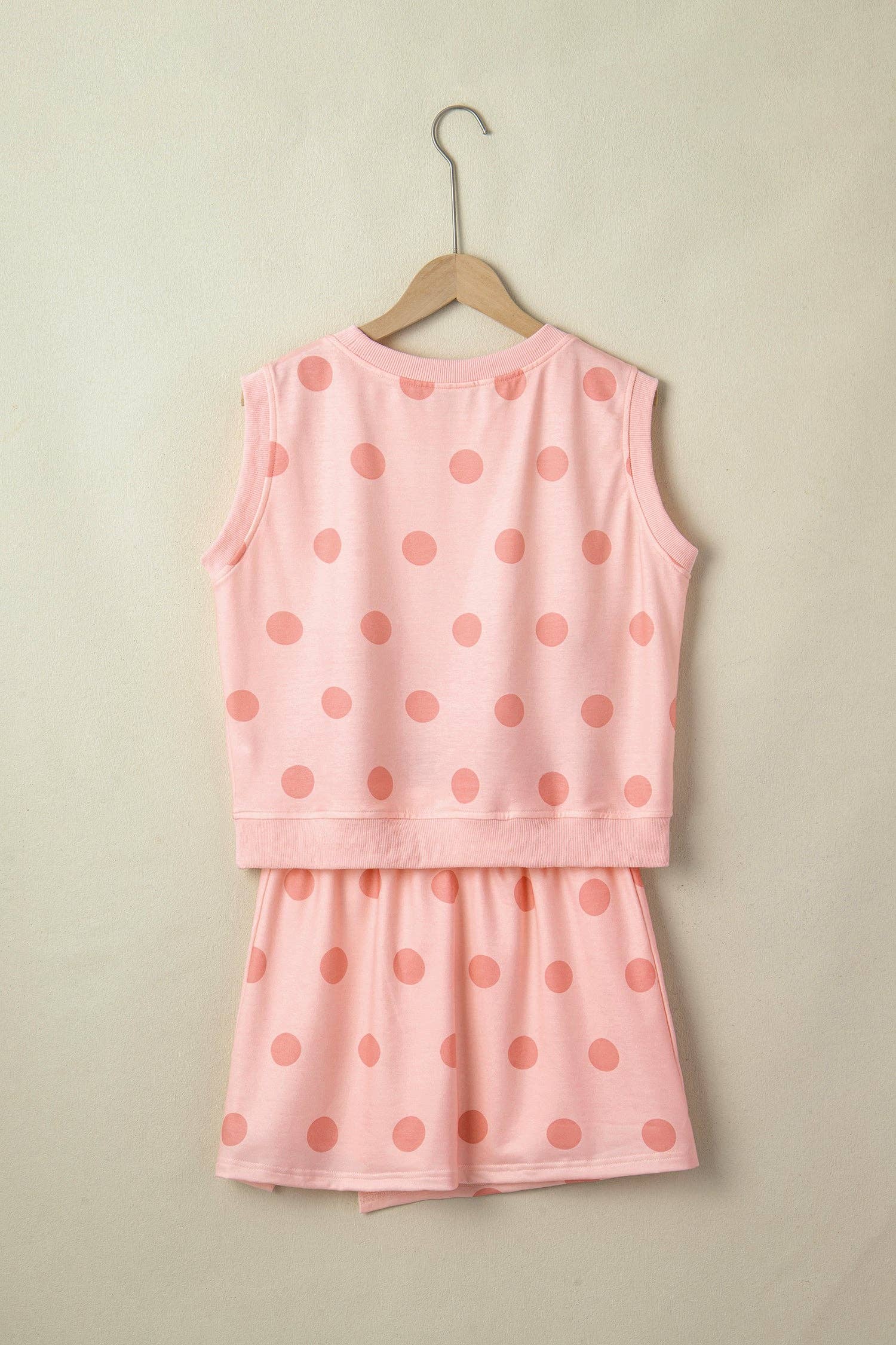 PRETTY BASH Polka Dot Ribbed Trim Tank &  Skort Set