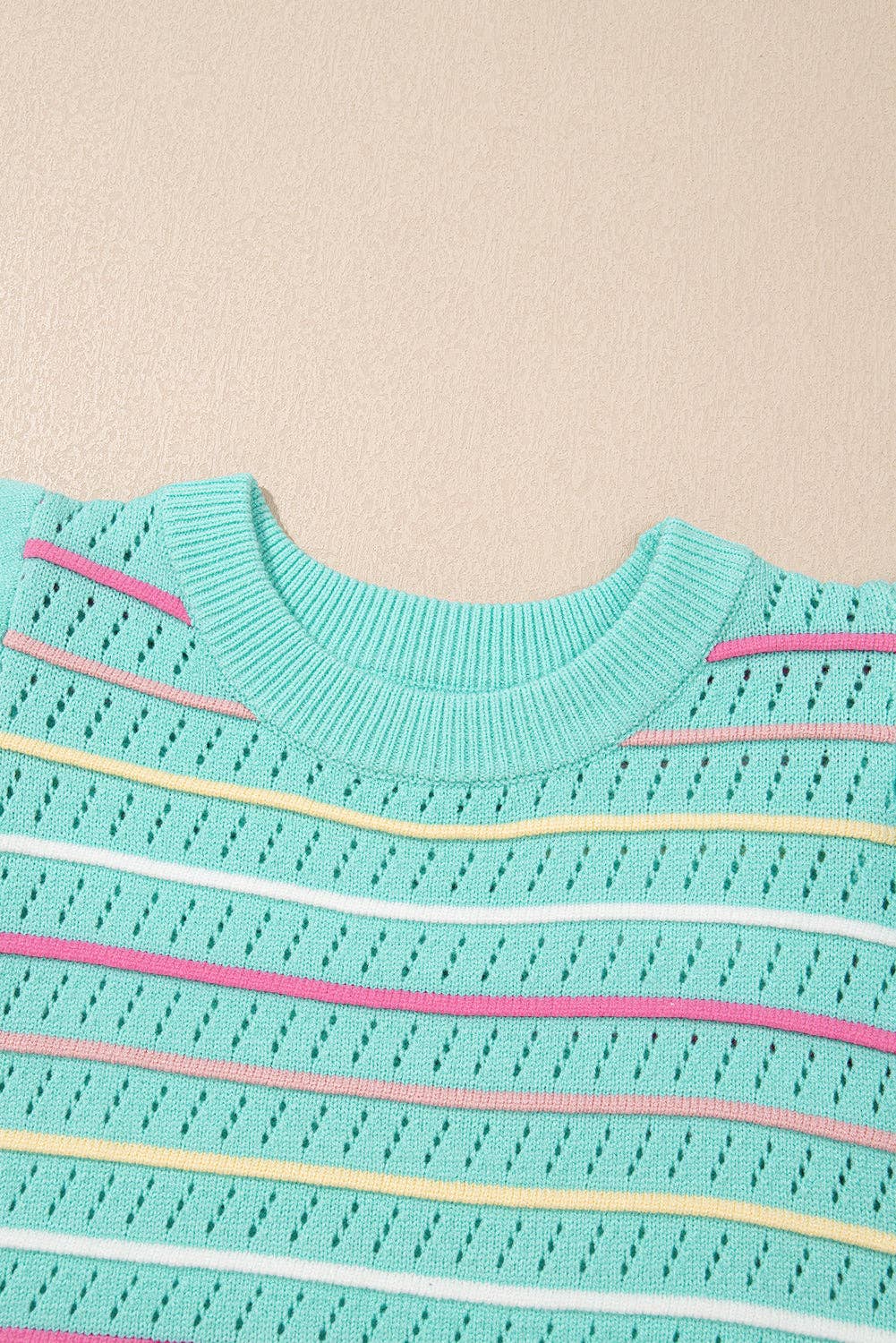 PRETTY BASH Stripe Eyelet Knit Ruffle Sleeve Sweater