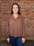 The Oakley Brown Zip-Front Top