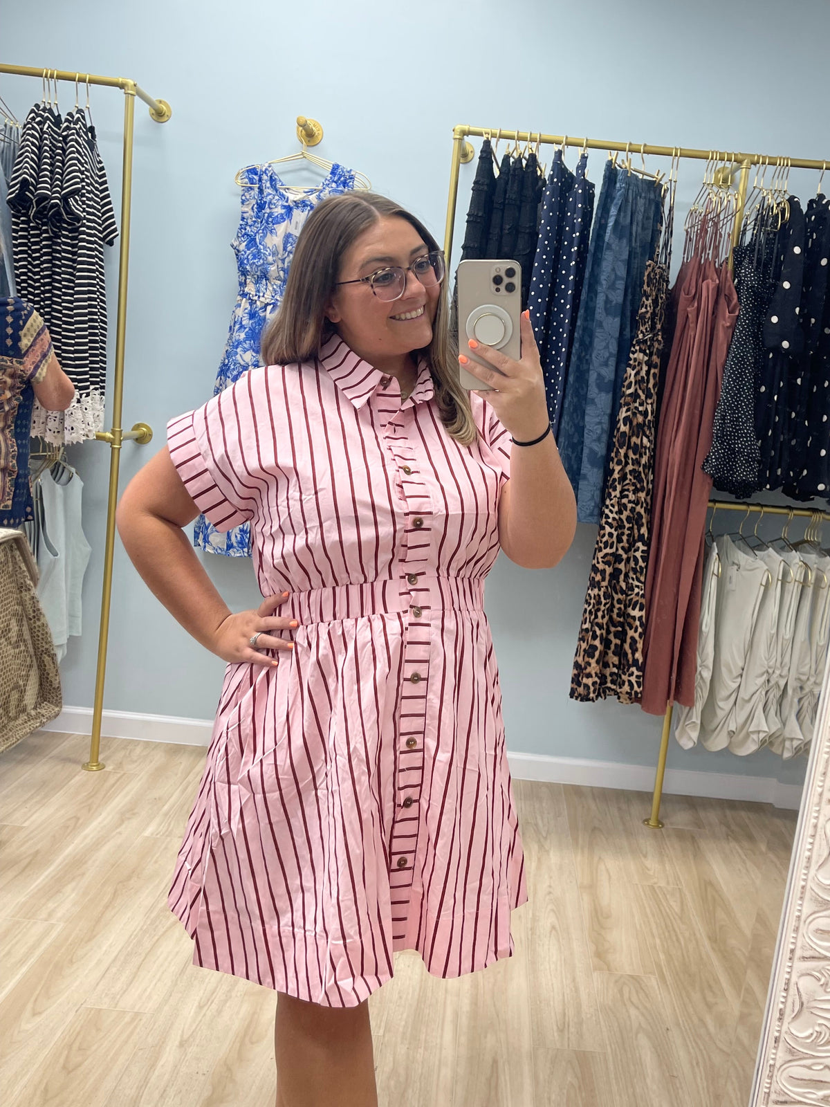 The Perri Pink & Red Striped Dress