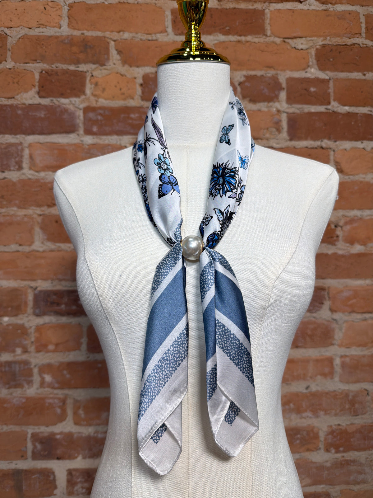 Long Dusty Blue Pearl Scarf