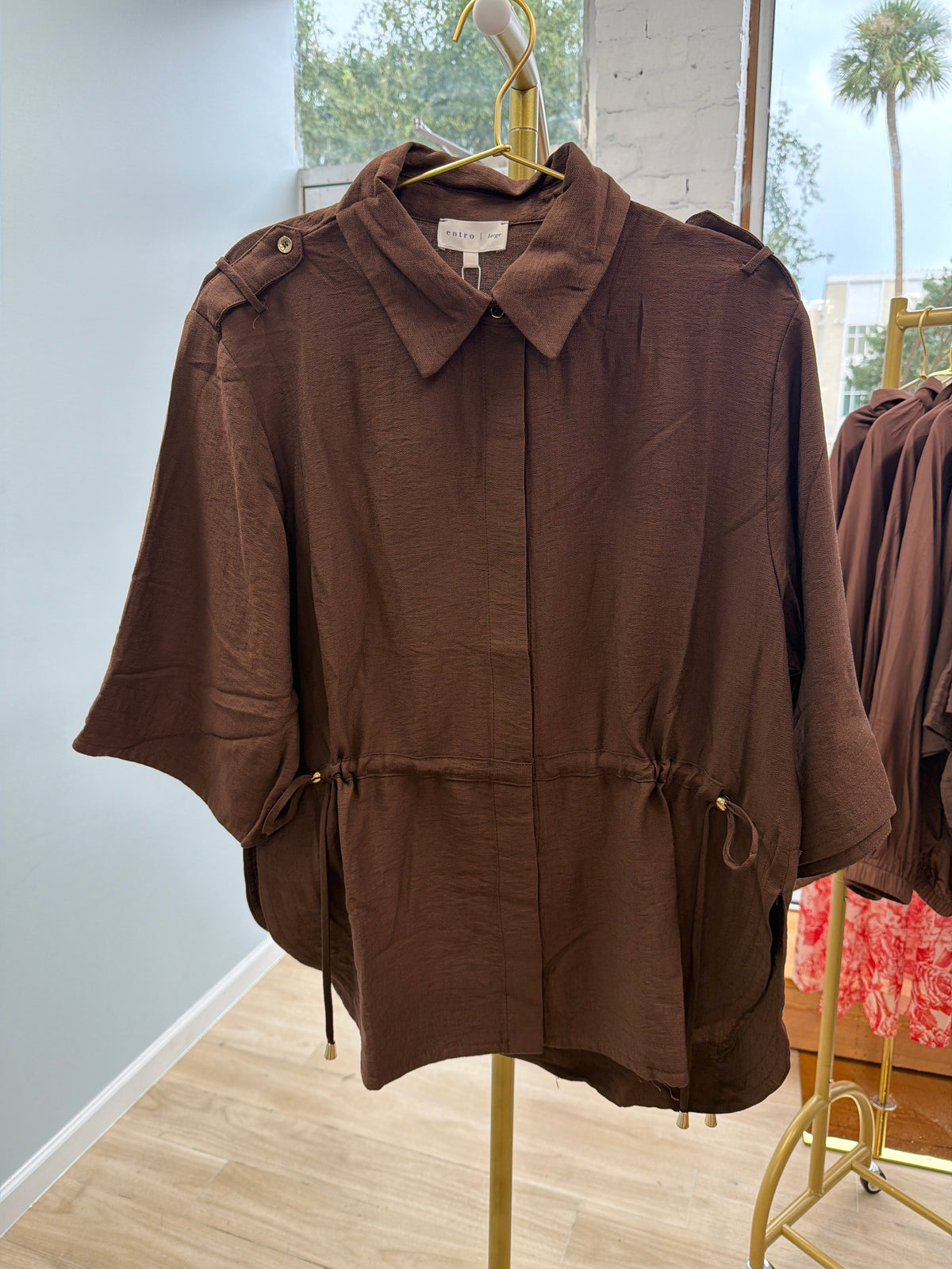 T33164 Entro 3/4 Sleeve Shirt -Sinched Brown