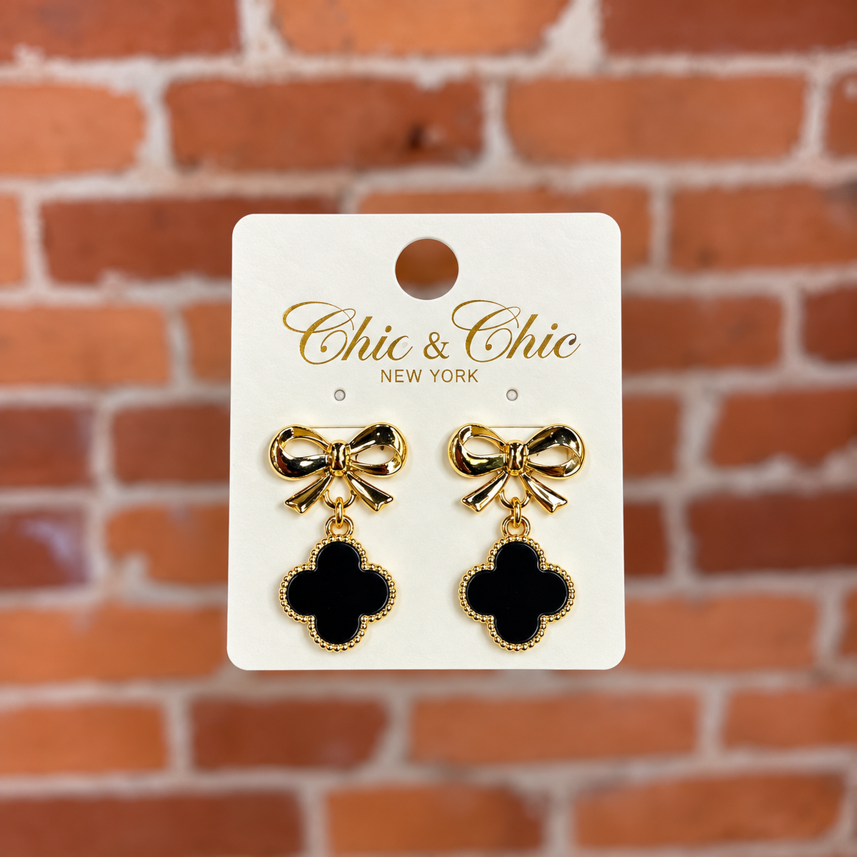 Black Bow Clover earrings