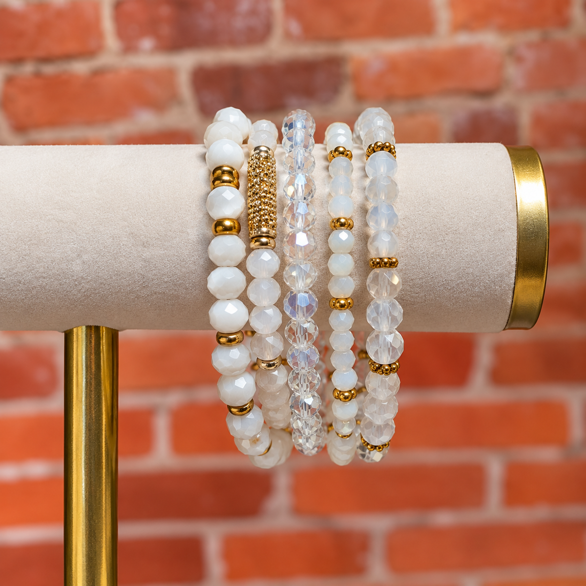 White Beaded Bracelet Set