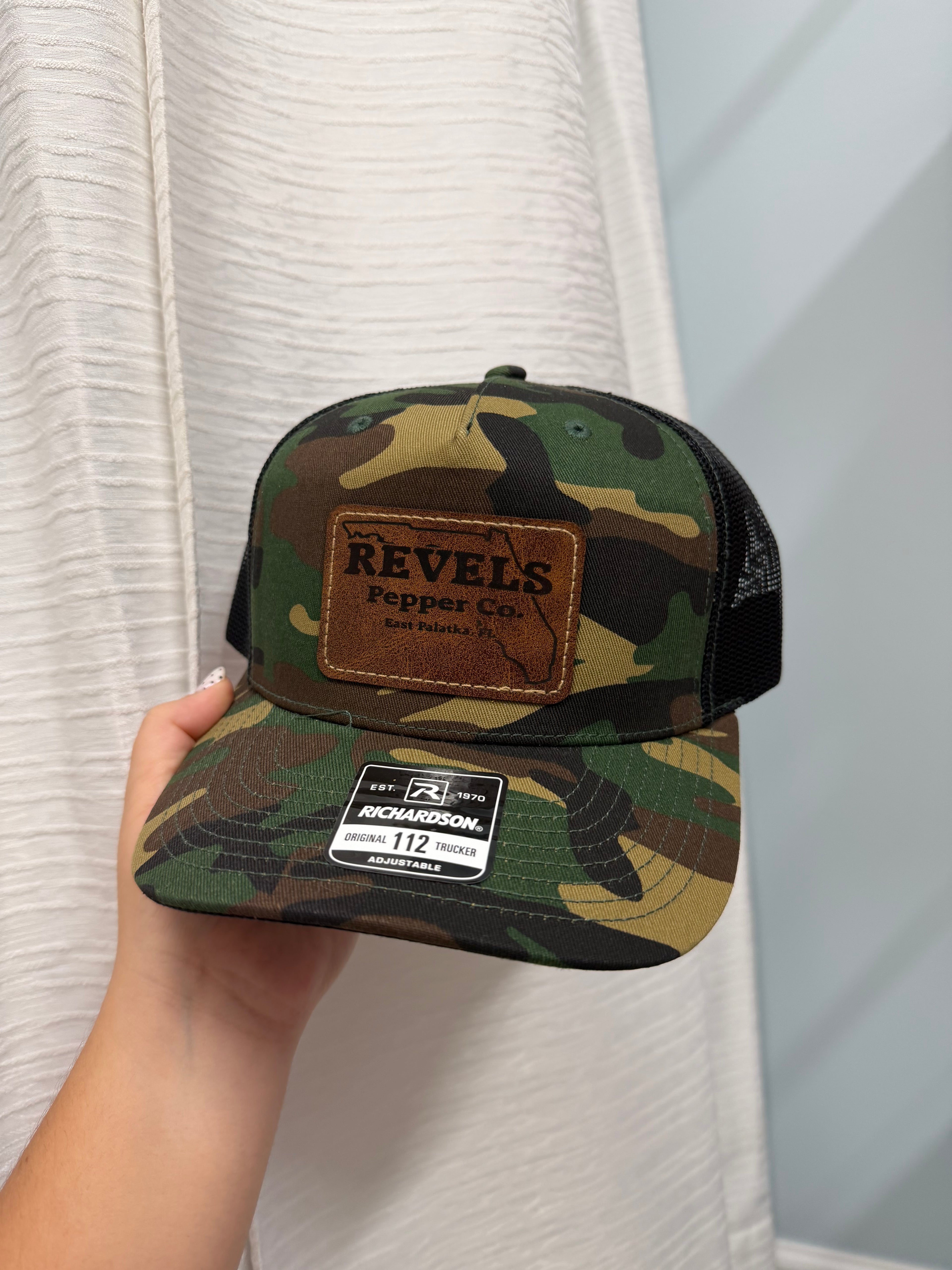 Revels Pepper Co. Camo & Black Richardson Hat – Rectangle Patch
