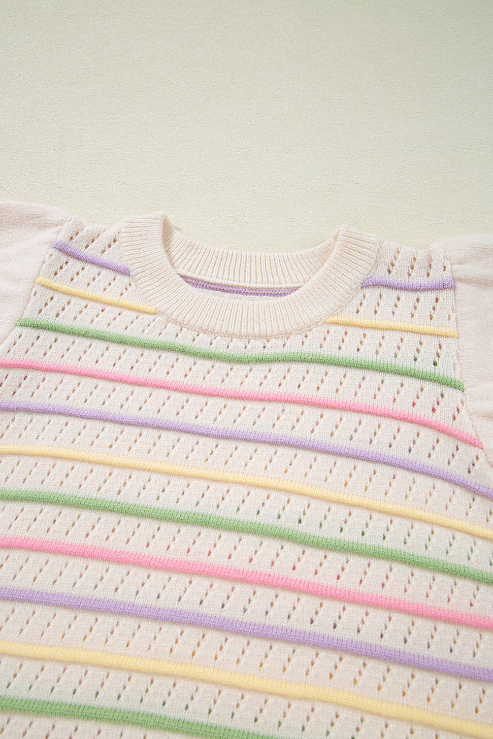 PRETTY BASH Stripe Eyelet Knit Ruffle Sleeve Sweater
