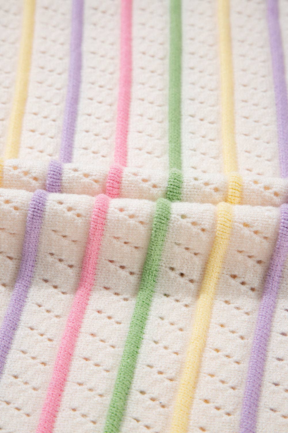 PRETTY BASH Stripe Eyelet Knit Ruffle Sleeve Sweater