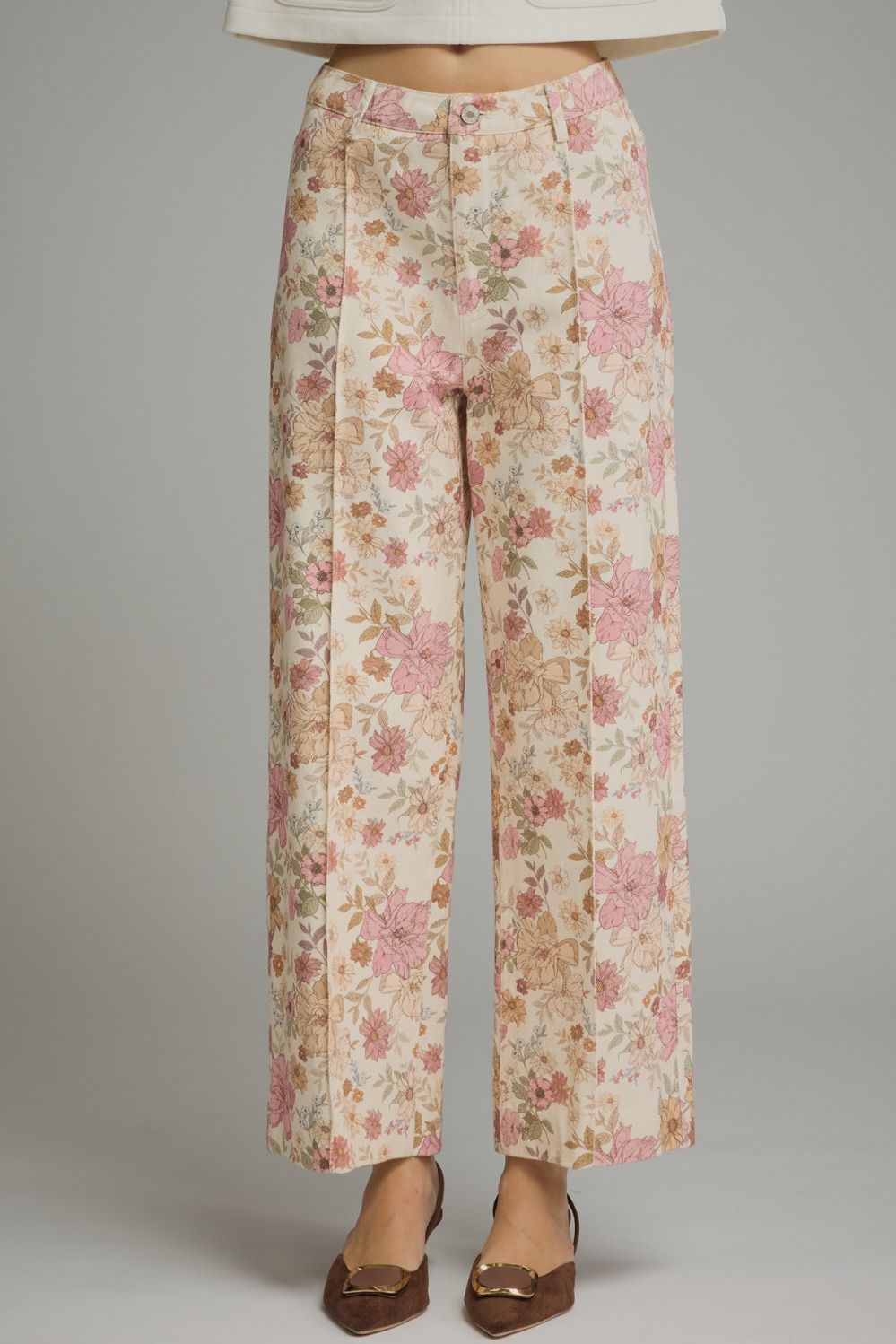 Entro- P31996 Ecru Floral Pants