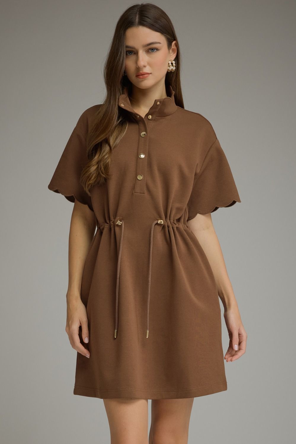 Entro - D32413 Brown Scallop Mini Dress