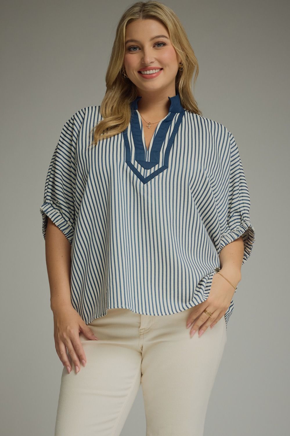 Entro - T31984 Stripe 3/4 Sleeve Top