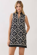 CD07296-Floral Embroidered Lattice Shift Mini Dress